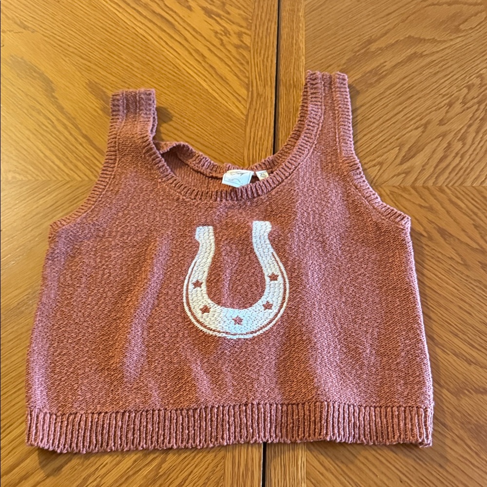 White Crow Terracotta Crop Top with Horseshoe Motif